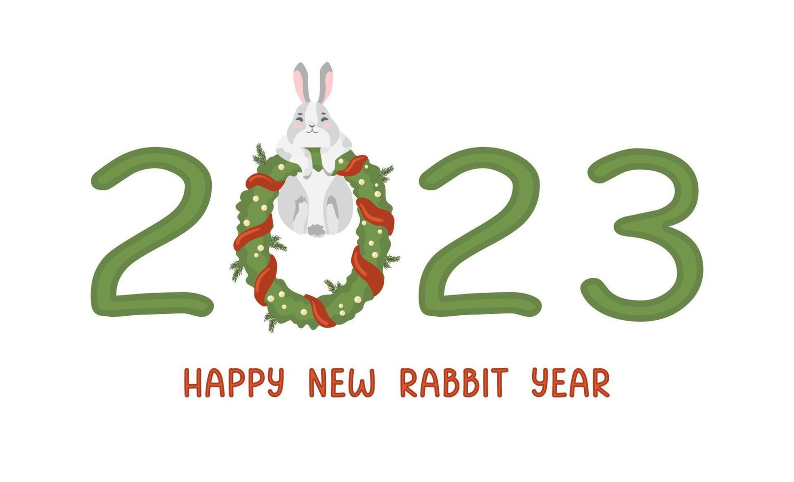 Happy new year 2023. Chinese Lunar New Year 2023, year of the rabbit. Large numbers with cute bunny, hare. Background Design for holiday decor, card, poster, banner, flyer vector