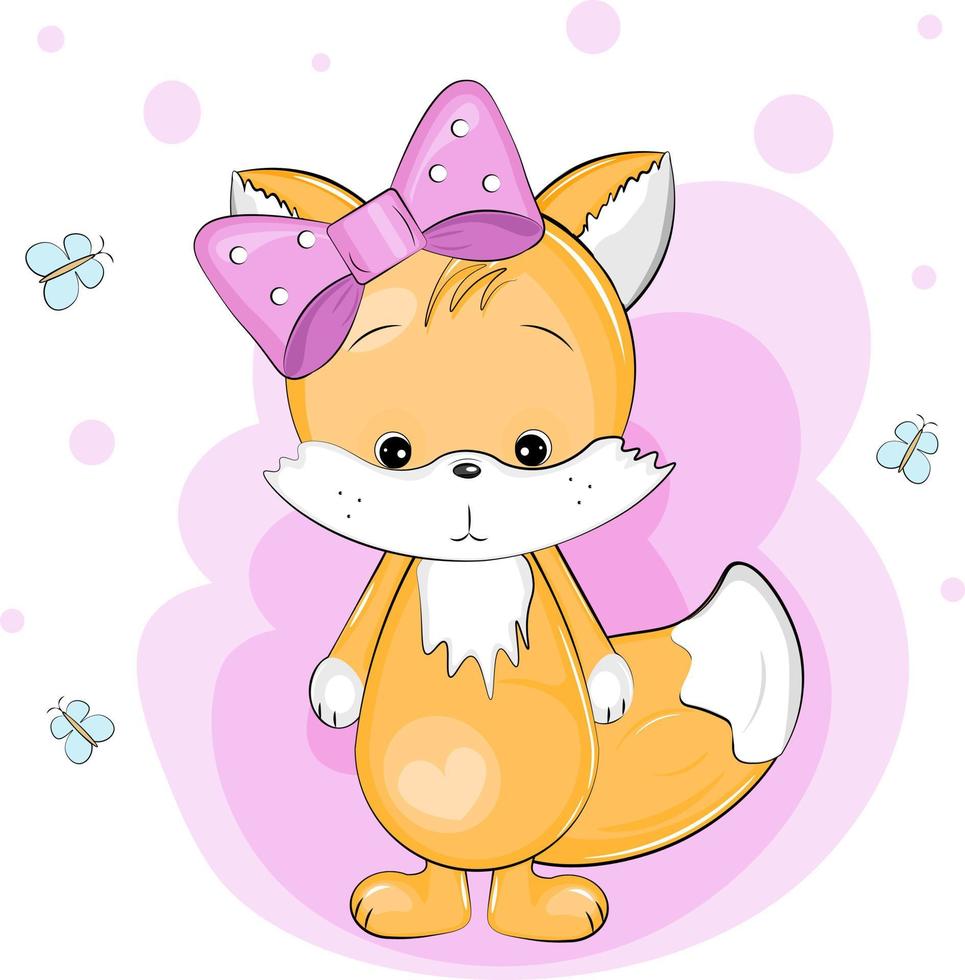 cute cartoon fox with a bow vector