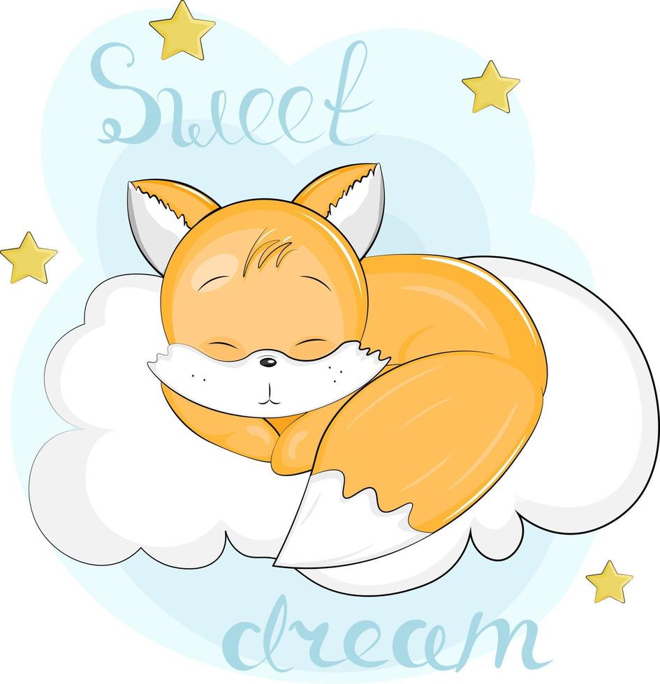 lindo zorro de dibujos animados durmiendo en una nube vector