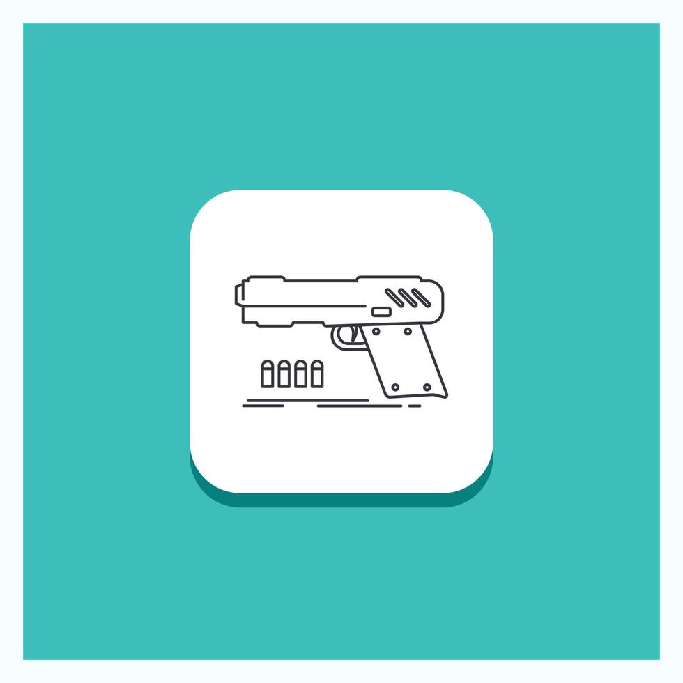 Round Button for gun. handgun. pistol. shooter. weapon Line icon Turquoise Background vector