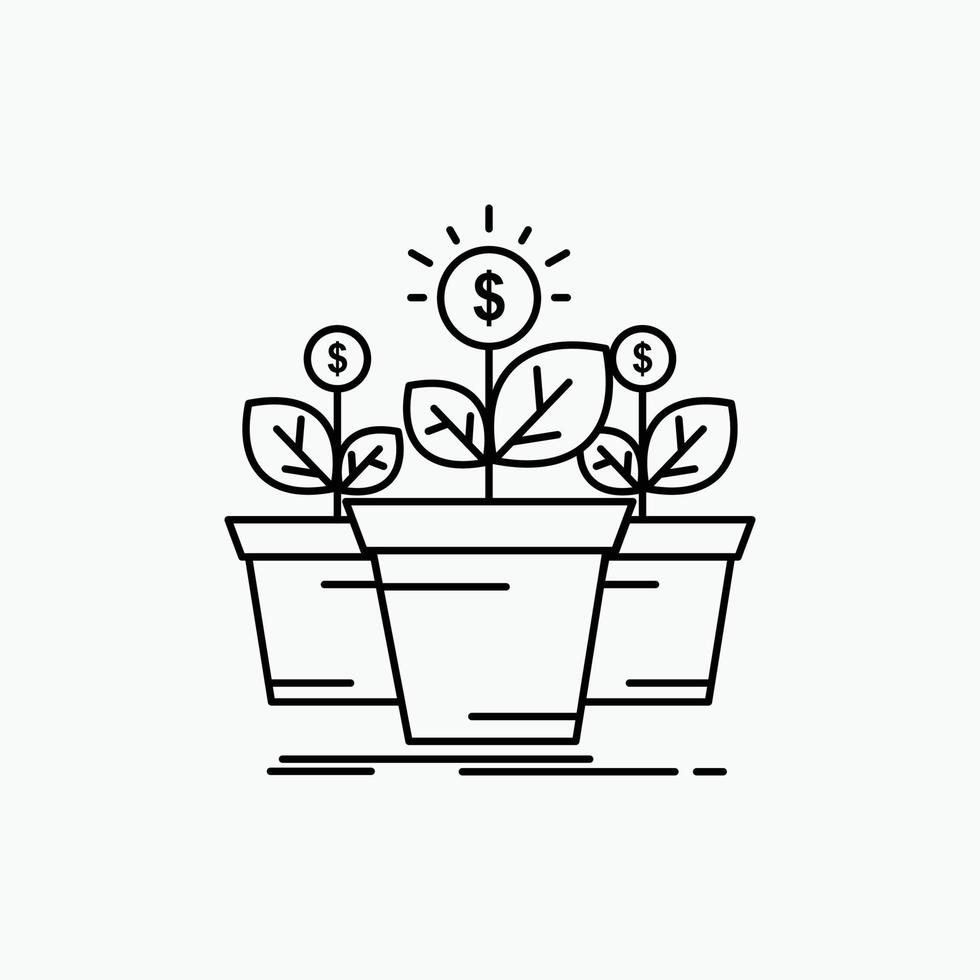 growth. money. plant. pot. tree Line Icon. Vector isolated illustration