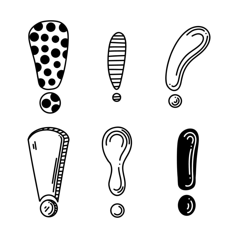 Set of hand drawn sketch exclamation marks. Vector doodle illustration.