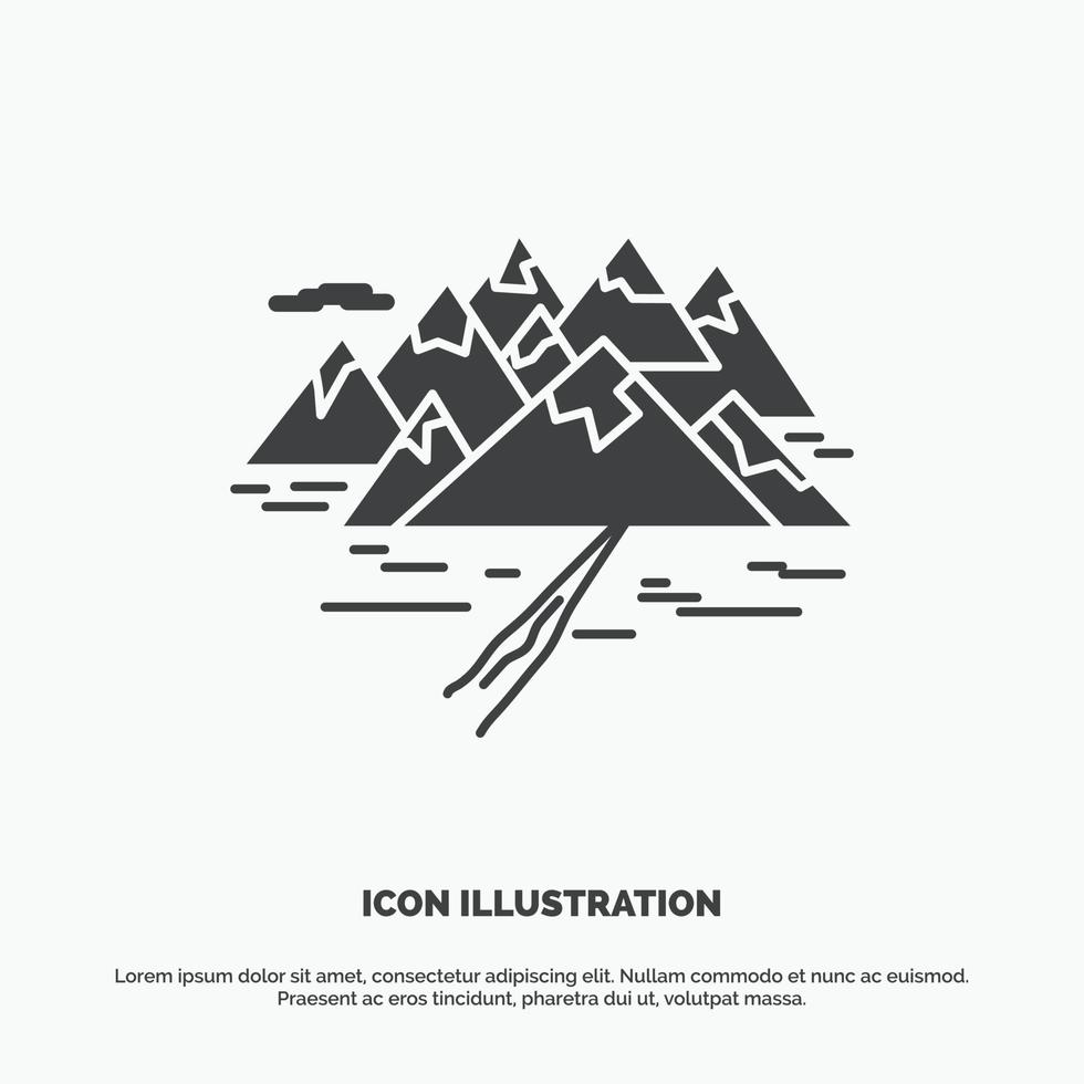 . Mountain. hill. landscape. rocks. crack Icon. glyph vector gray symbol for UI and UX. website or mobile application