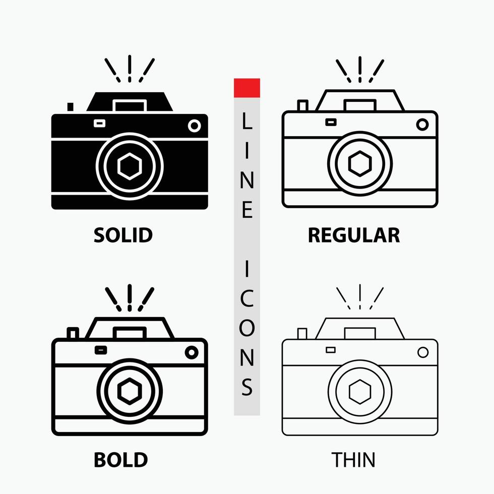 Camera. photography. capture. photo. aperture Icon in Thin. Regular. Bold Line and Glyph Style. Vector illustration