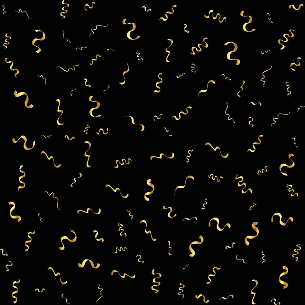 Golden Confetti And Streamer Ribbon Falling On Black Background. Vector