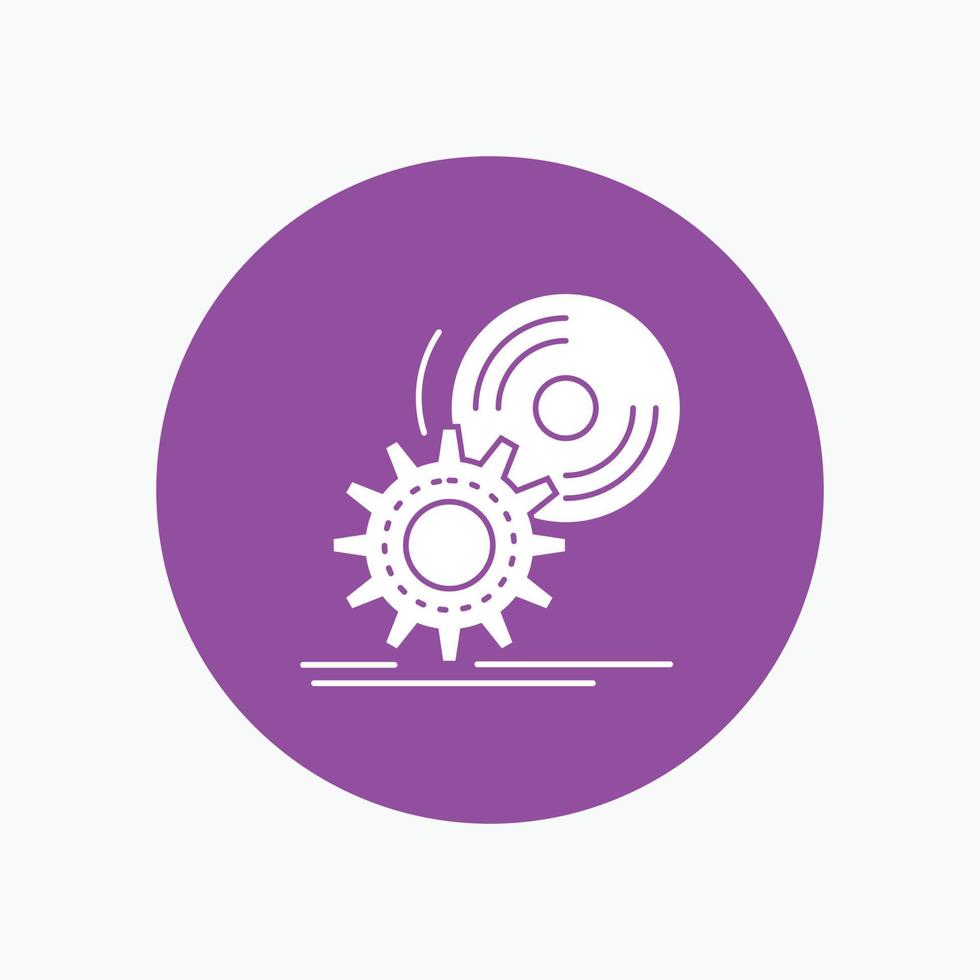 cd. disc. install. software. dvd White Glyph Icon in Circle. Vector Button illustration