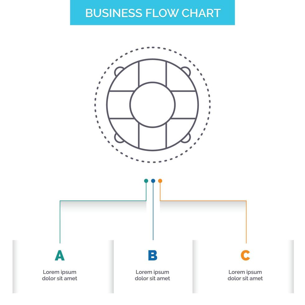 Help. life. lifebuoy. lifesaver. preserver Business Flow Chart Design with 3 Steps. Line Icon For Presentation Background Template Place for text vector