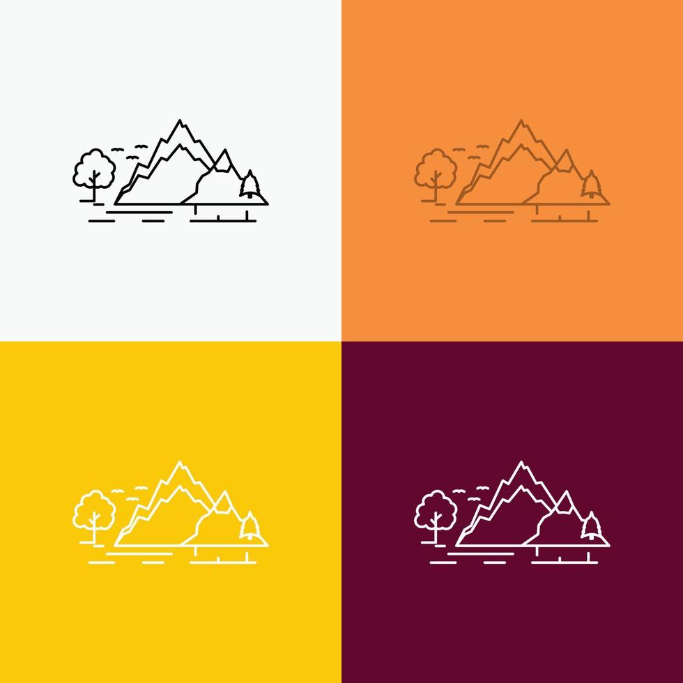 hill. landscape. nature. mountain. tree Icon Over Various Background. Line style design. designed for web and app. Eps 10 vector illustration