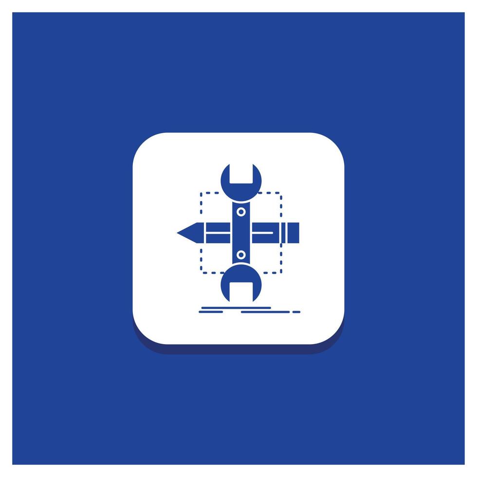 Blue Round Button for Build. design. develop. sketch. tools Glyph icon vector