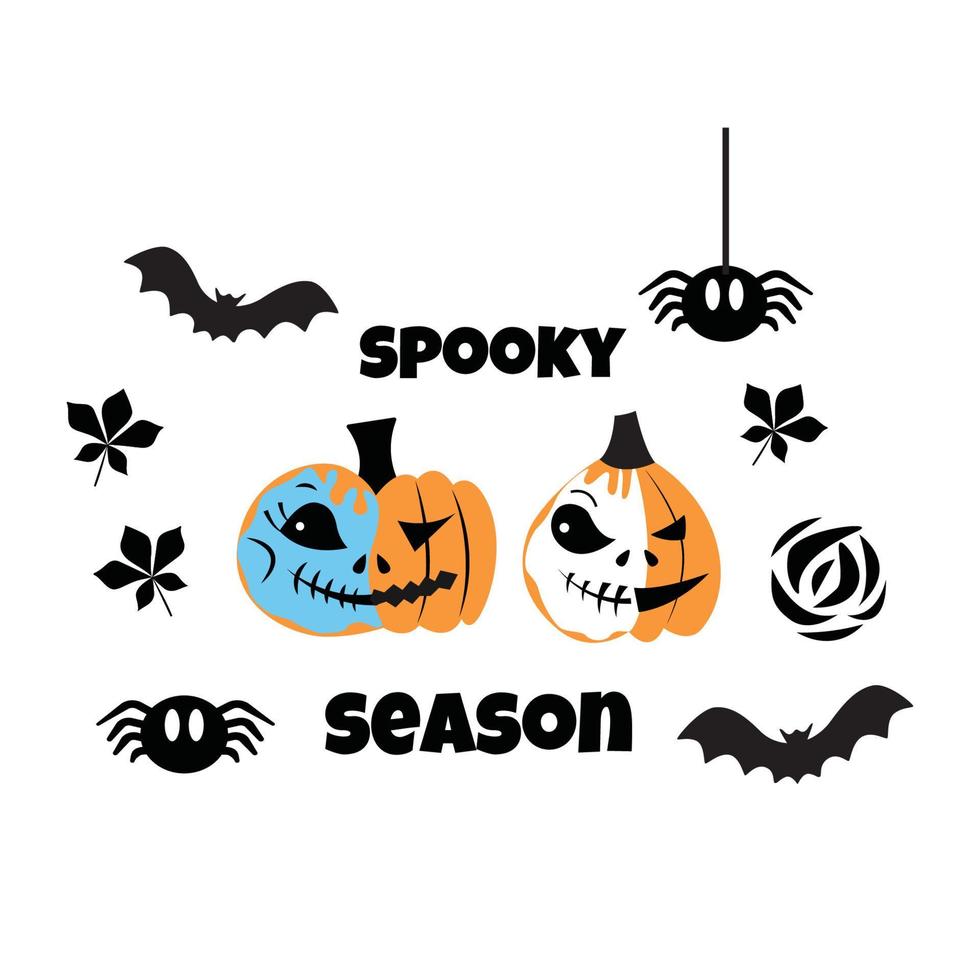 Spooky season Halloween quote with Jack olantern. Stock vector illustration isolated on white background.