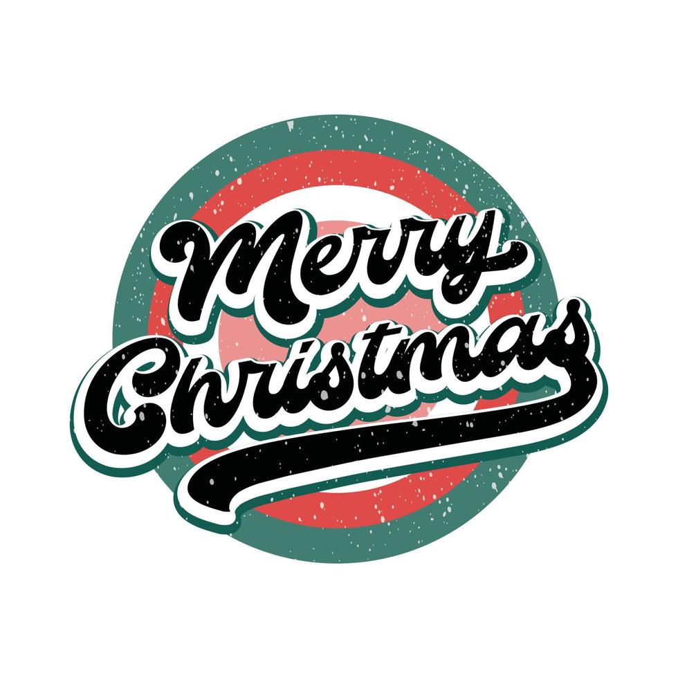 Merry Christmas circle badge retro 70s 60s style. Celebration quote, vintage lettering, retro 70s.  Creative design for t-shirts, wall decals, printable vector