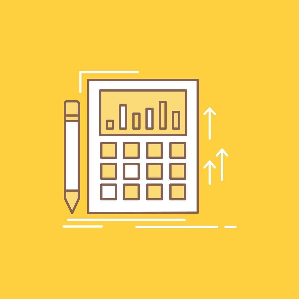 Accounting. audit. banking. calculation. calculator Flat Line Filled Icon. Beautiful Logo button over yellow background for UI and UX. website or mobile application vector