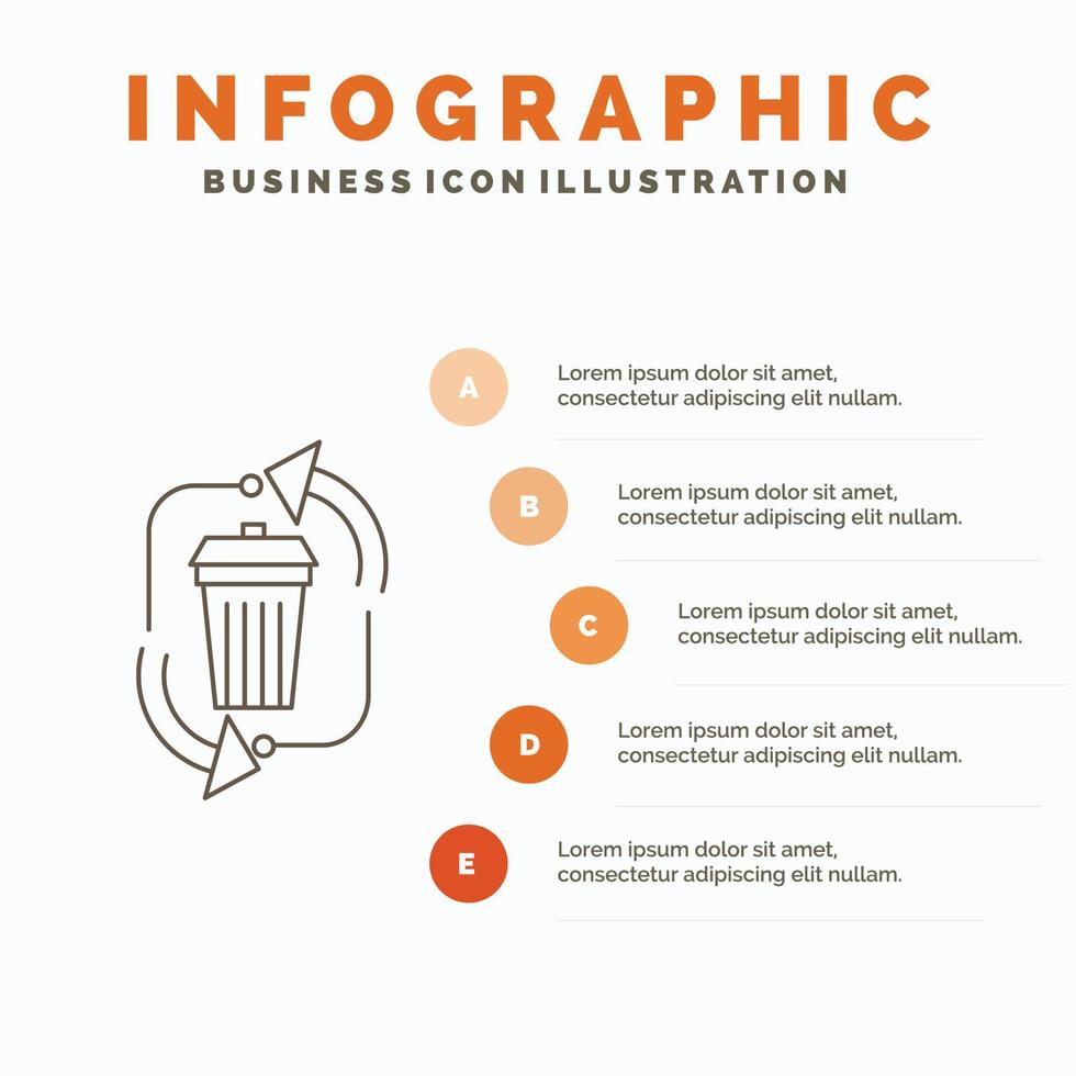 desperdicio. desecho. basura. administración. plantilla de infografía de reciclaje para sitio web y presentación. icono de línea gris con ilustración de vector de estilo infográfico naranja