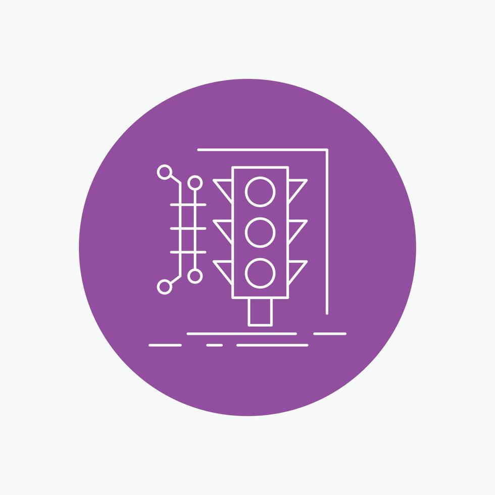 City. management. monitoring. smart. traffic White Line Icon in Circle background. vector icon illustration