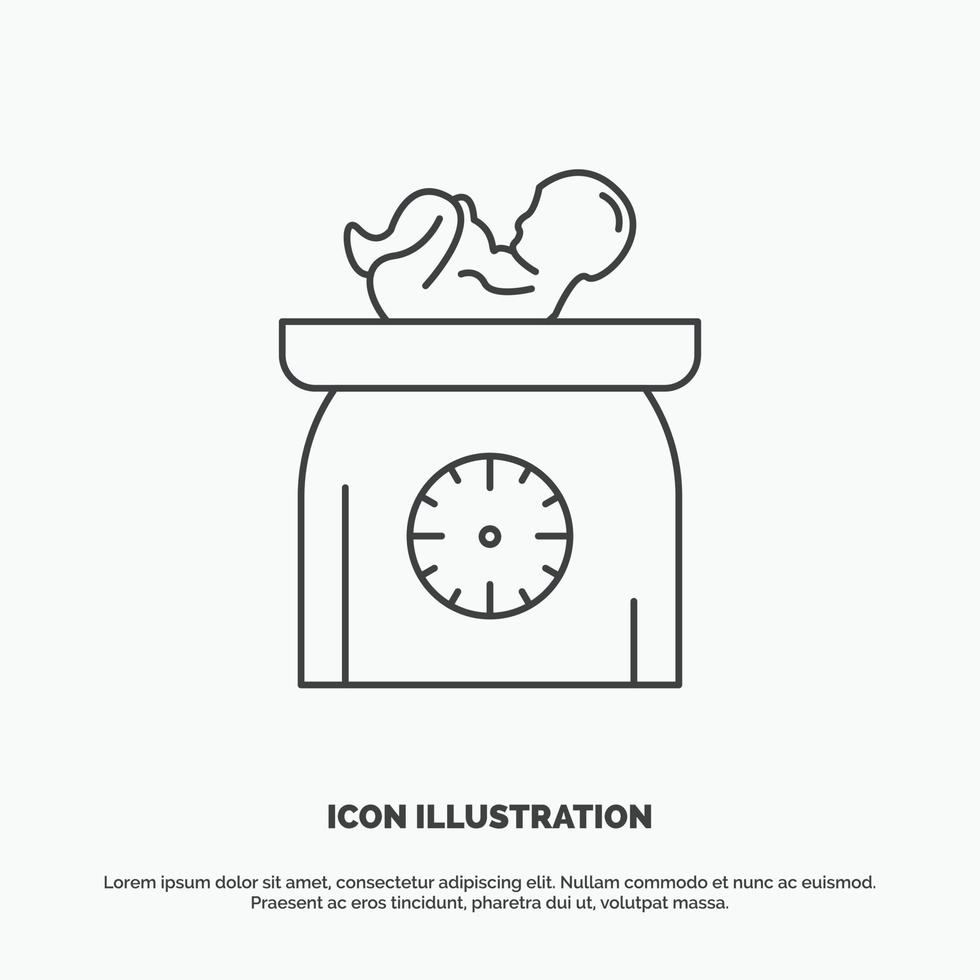 peso. bebé. recién nacido escamas. icono de niño. símbolo gris vectorial de línea para ui y ux. sitio web o aplicación móvil vector