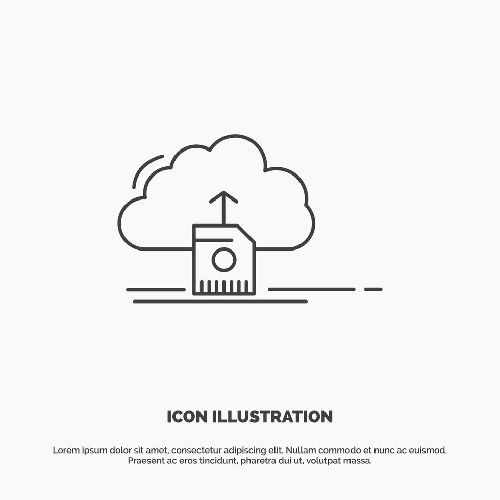 nube. subir. ahorrar. datos. icono de computación. símbolo gris vectorial de línea para ui y ux. sitio web o aplicación móvil vector