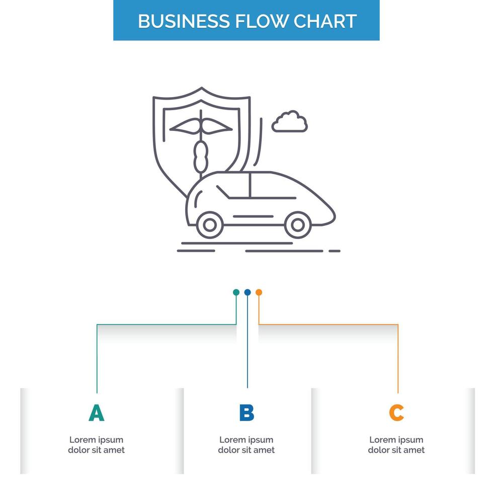car. hand. insurance. transport. safety Business Flow Chart Design with 3 Steps. Line Icon For Presentation Background Template Place for text vector