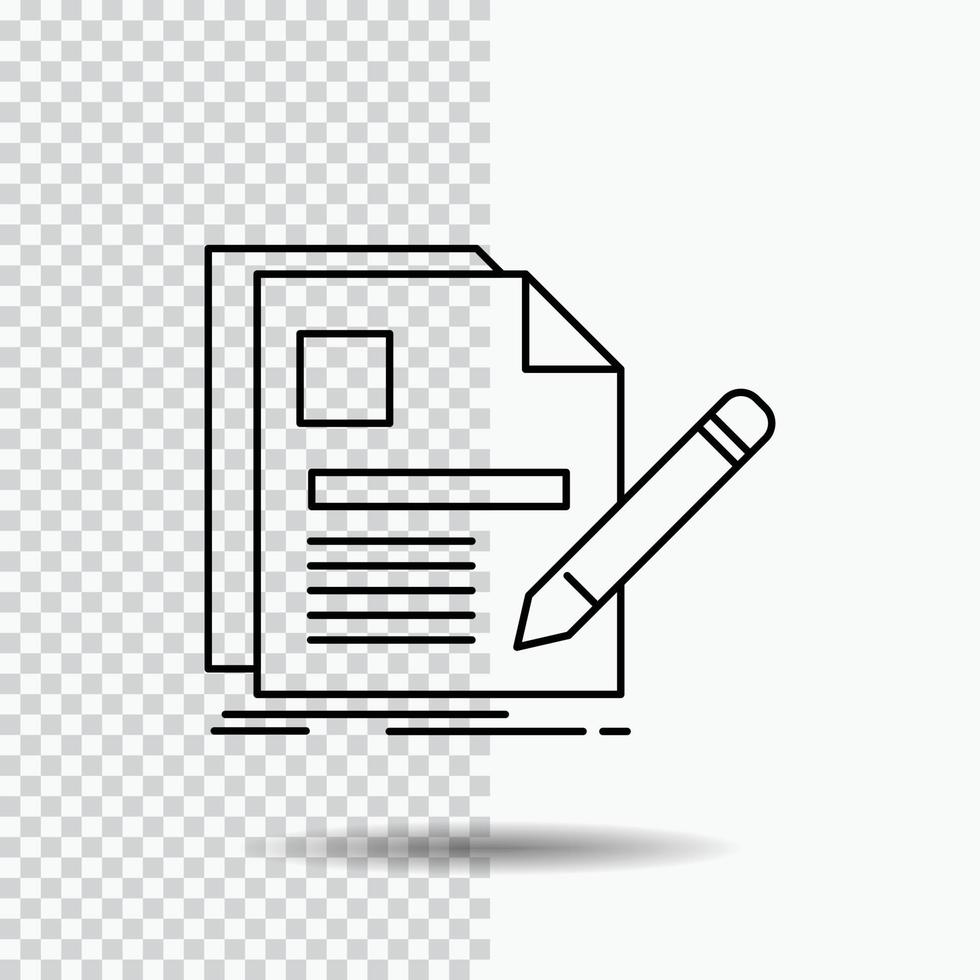 document. file. page. pen. Resume Line Icon on Transparent Background. Black Icon Vector Illustration