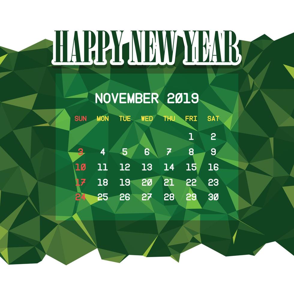 plantilla de calendario de noviembre de 2019 vector