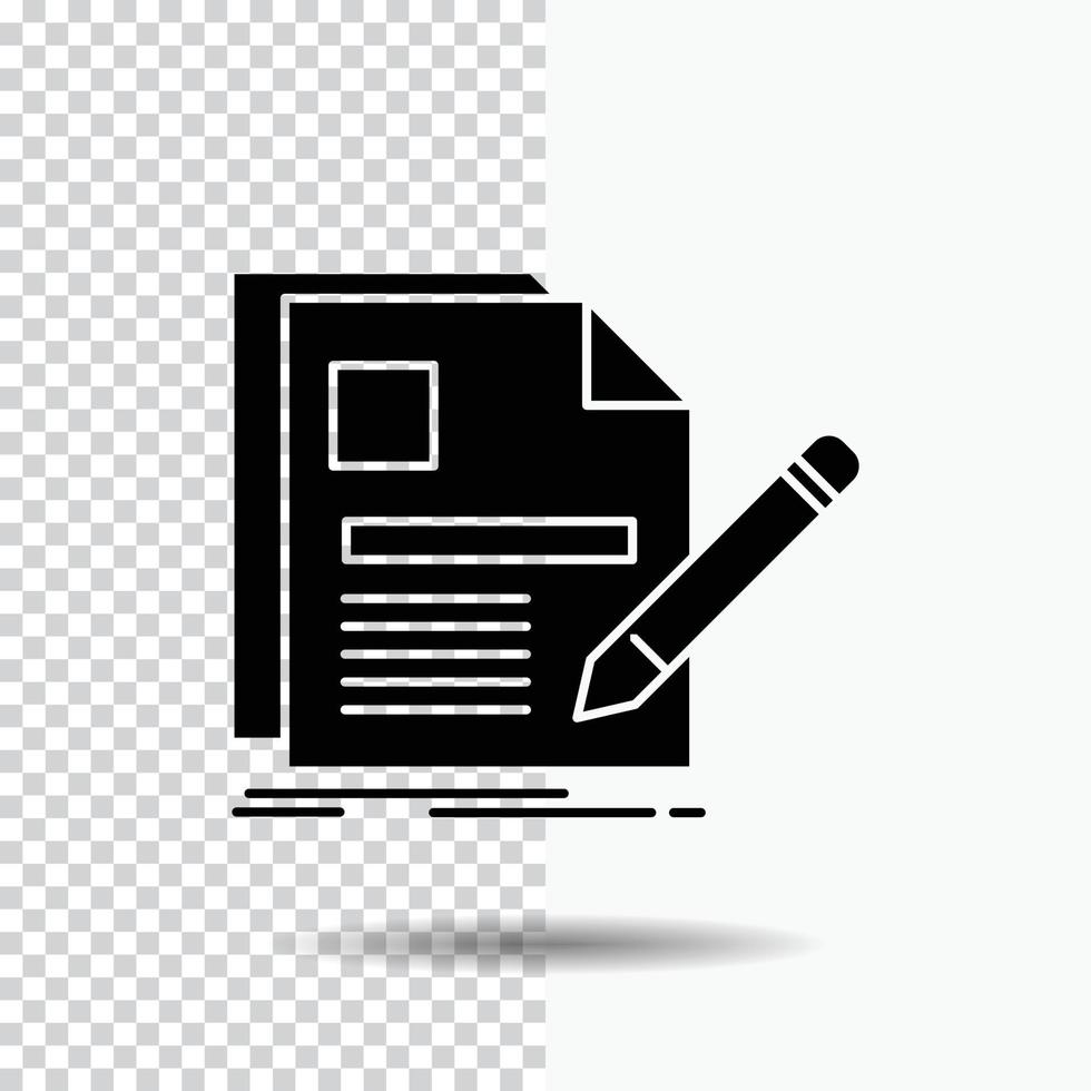 document. file. page. pen. Resume Glyph Icon on Transparent Background. Black Icon vector