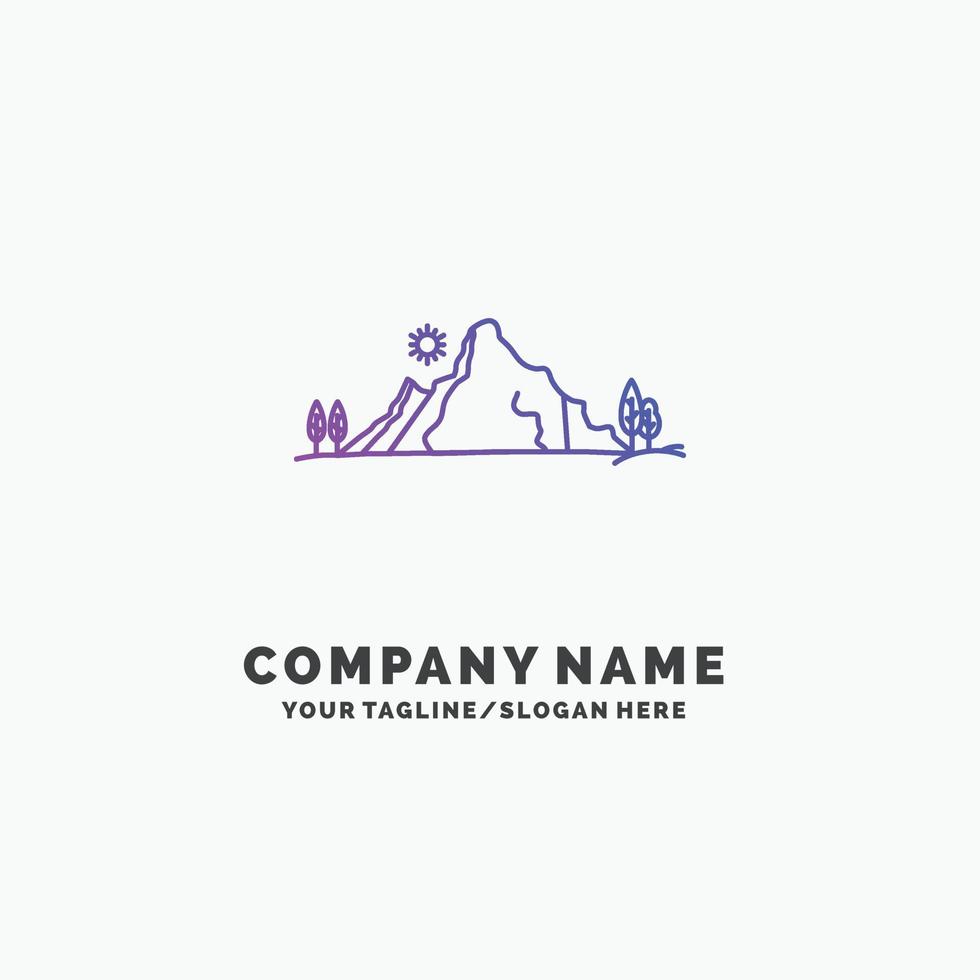 mountain. landscape. hill. nature. tree Purple Business Logo Template. Place for Tagline vector