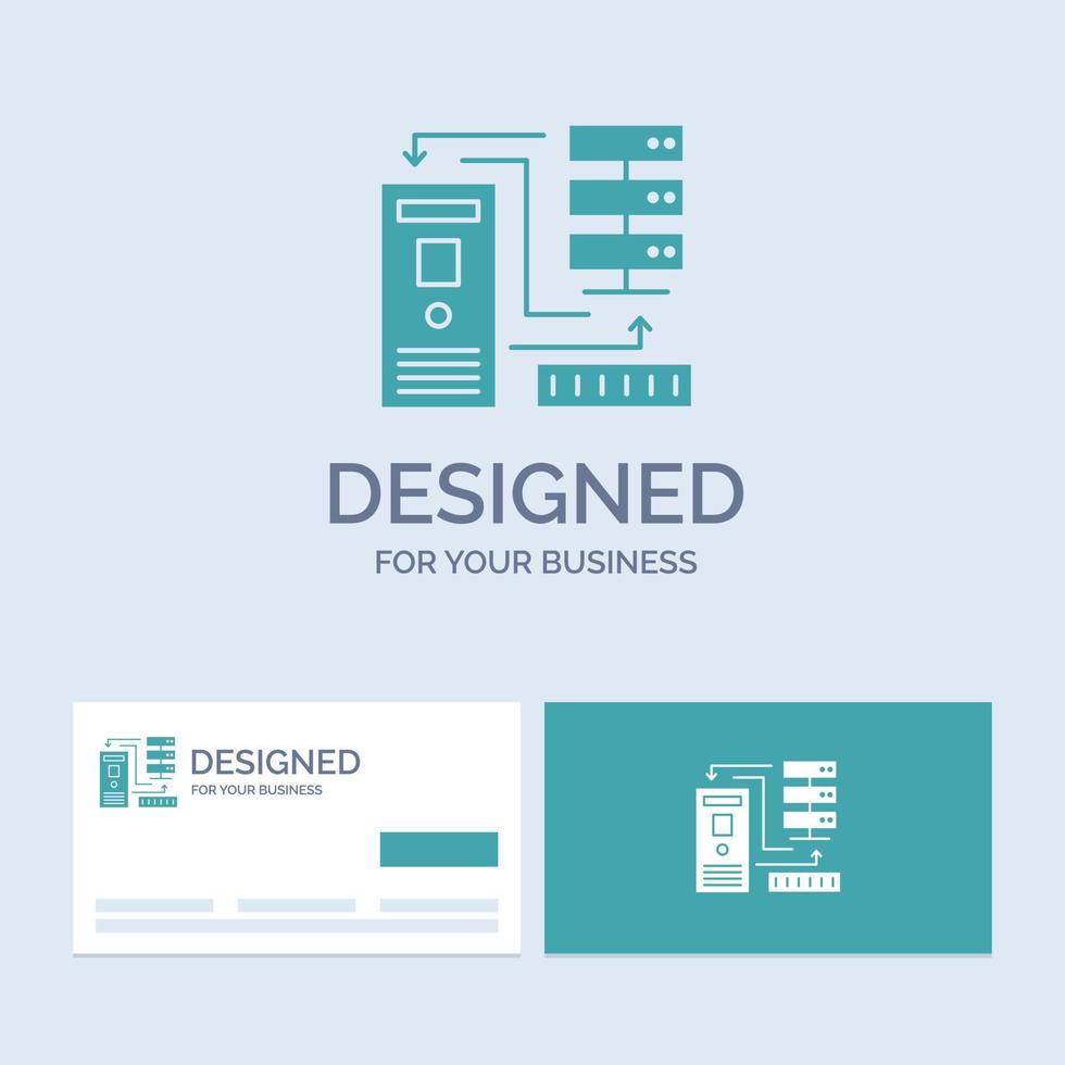 Combination. data. database. electronic. information Business Logo Glyph Icon Symbol for your business. Turquoise Business Cards with Brand logo template. vector