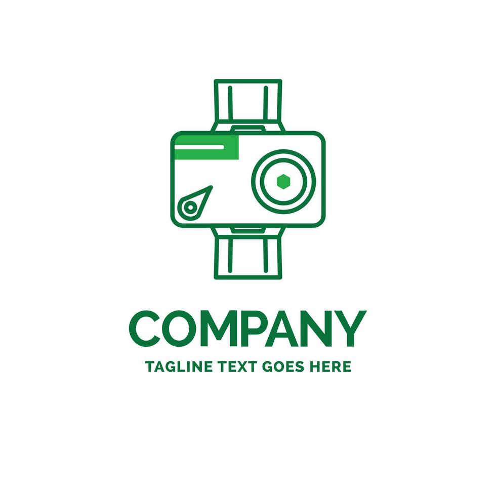 cámara. acción. digital. video. plantilla de logotipo de empresa plana de foto. diseño creativo de marca verde. vector
