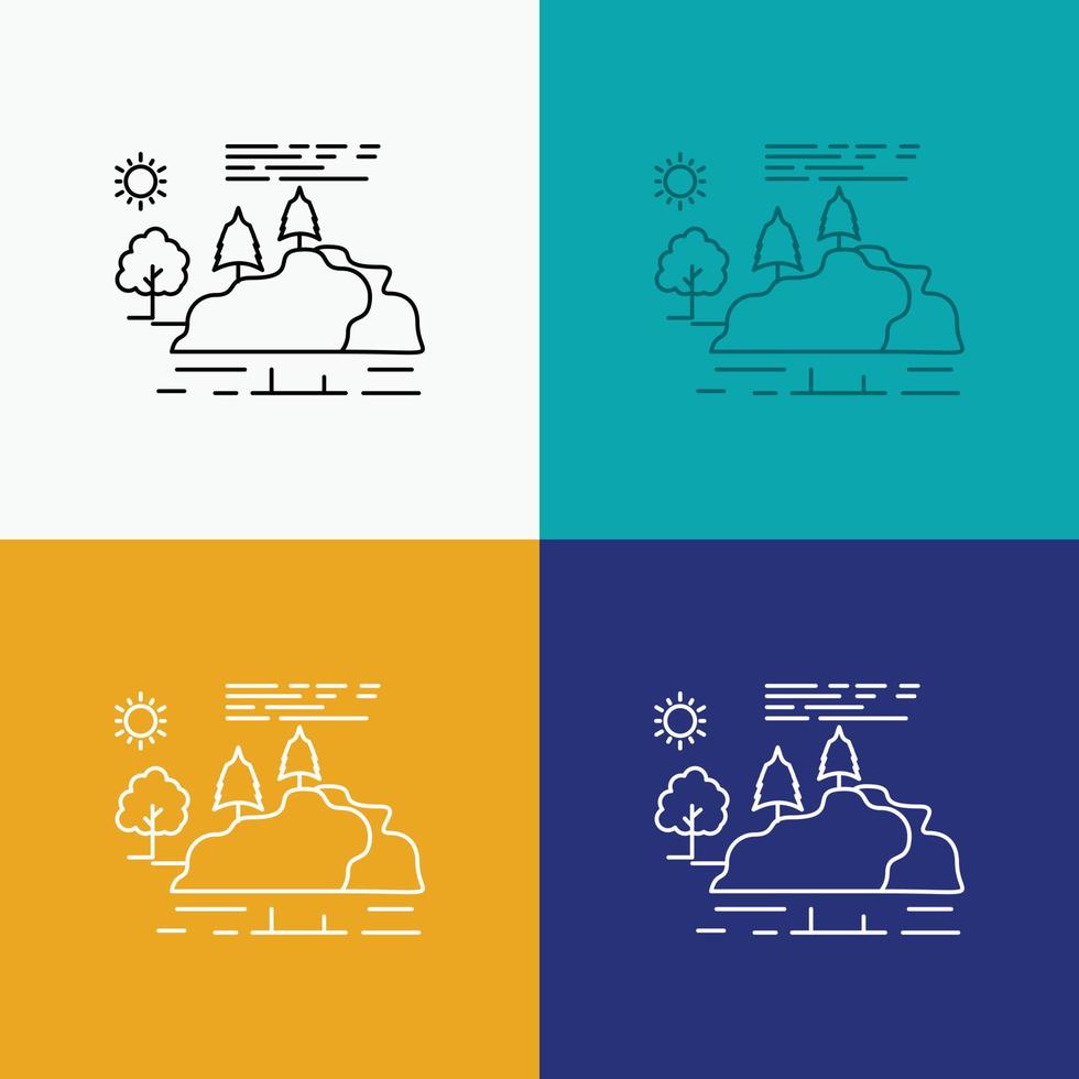 hill. landscape. nature. mountain. rain Icon Over Various Background. Line style design. designed for web and app. Eps 10 vector illustration
