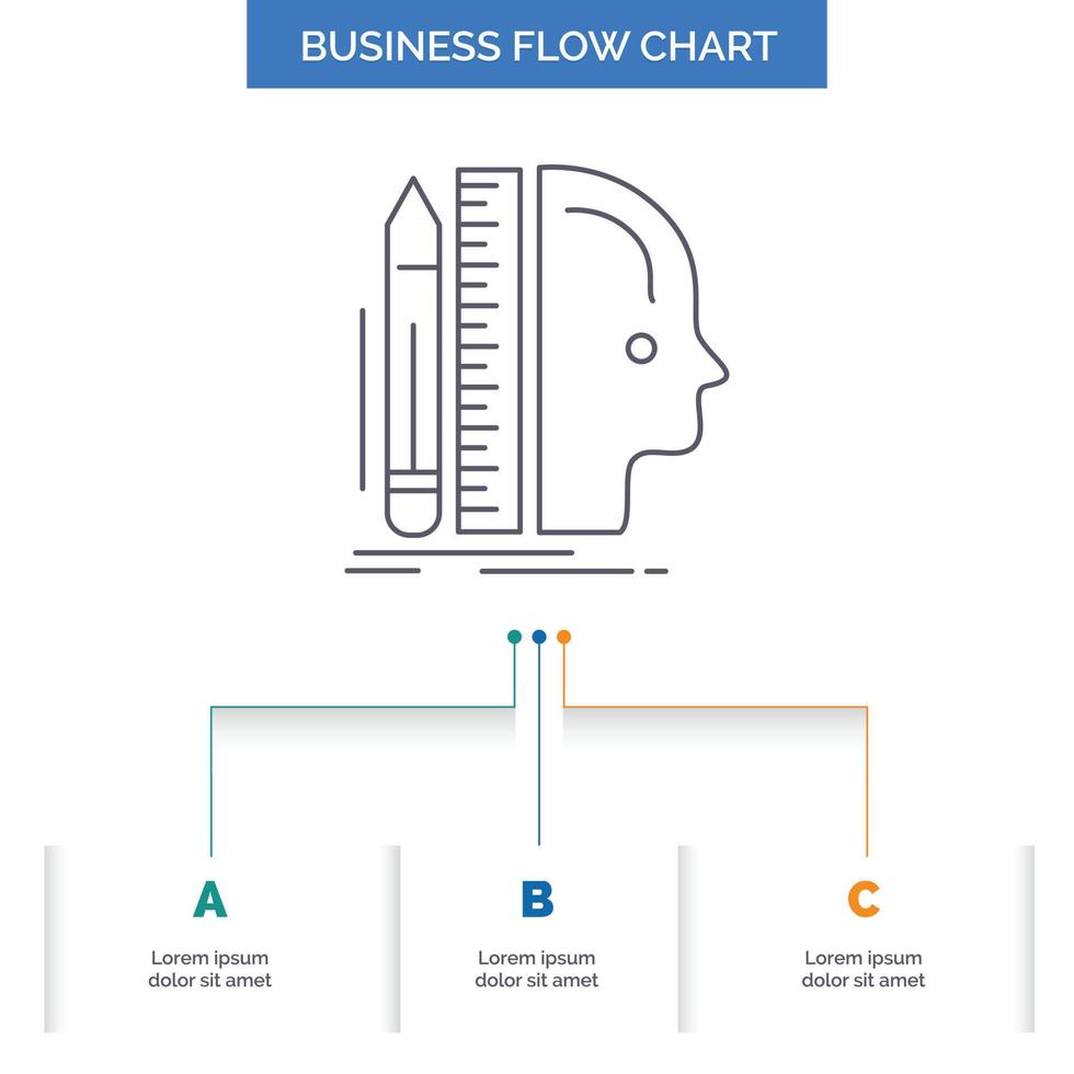 Design. human. ruler. size. thinking Business Flow Chart Design with 3 Steps. Line Icon For Presentation Background Template Place for text vector