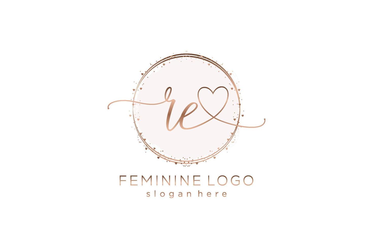 Initial RE handwriting logo with circle template vector logo of initial wedding, fashion, floral and botanical with creative template.