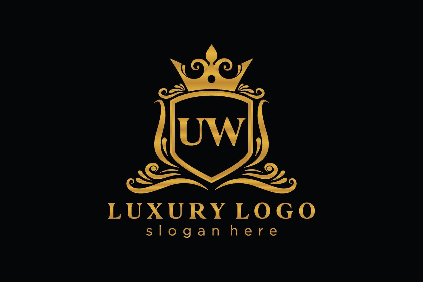 Initial UW Letter Royal Luxury Logo template in vector art for Restaurant, Royalty, Boutique, Cafe, Hotel, Heraldic, Jewelry, Fashion and other vector illustration.