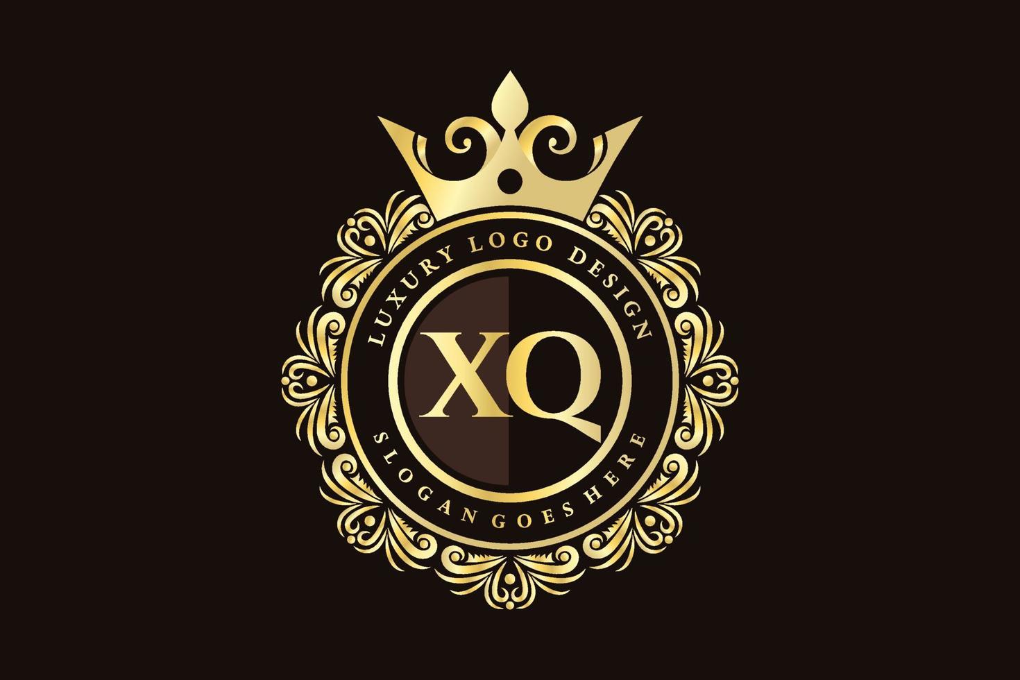 XQ Initial Letter Gold calligraphic feminine floral hand drawn heraldic monogram antique vintage style luxury logo design Premium Vector