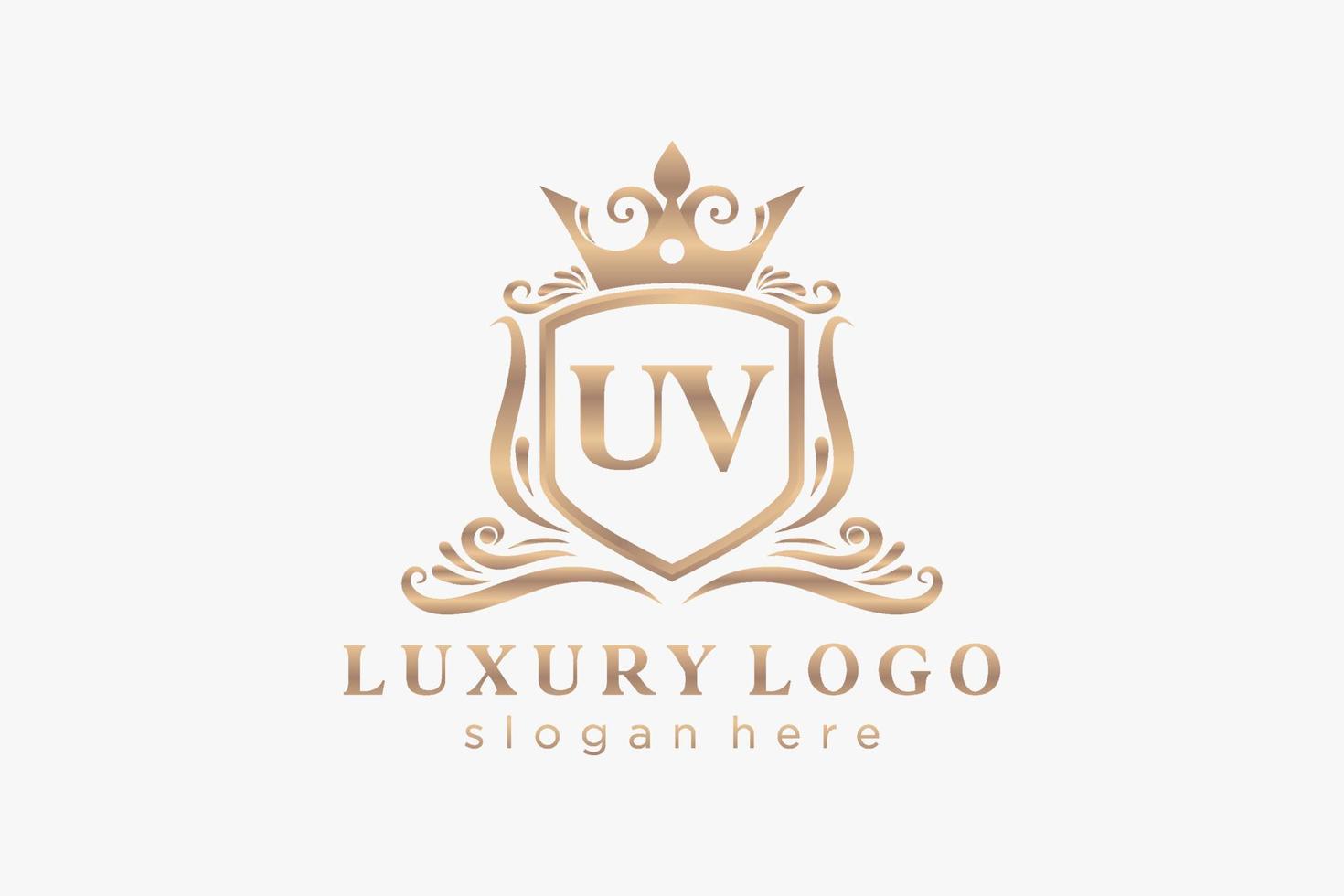 plantilla de logotipo de lujo real con letra uv inicial en arte vectorial para restaurante, realeza, boutique, cafetería, hotel, heráldica, joyería, moda y otras ilustraciones vectoriales. vector