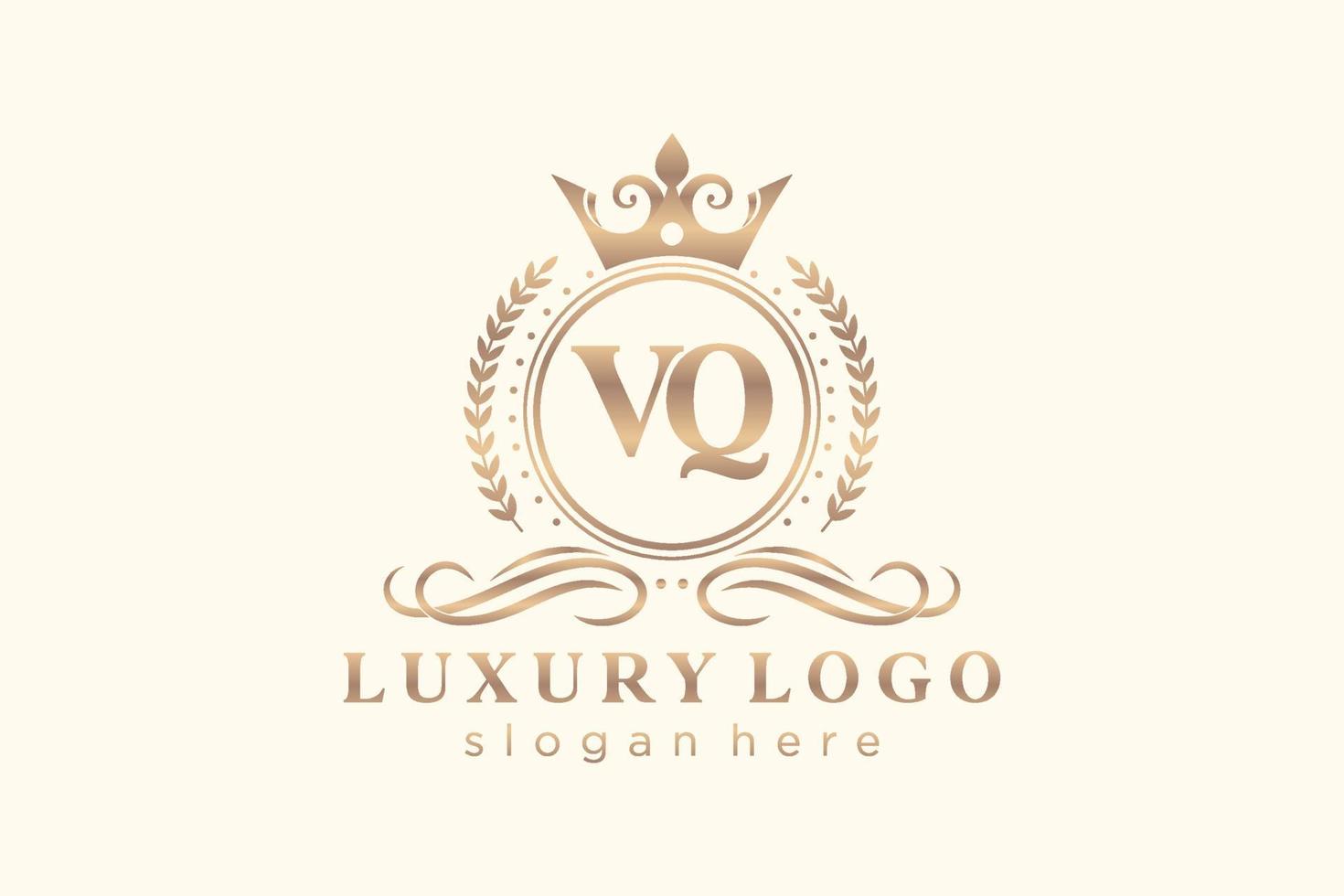 Initial VQ Letter Royal Luxury Logo template in vector art for Restaurant, Royalty, Boutique, Cafe, Hotel, Heraldic, Jewelry, Fashion and other vector illustration.