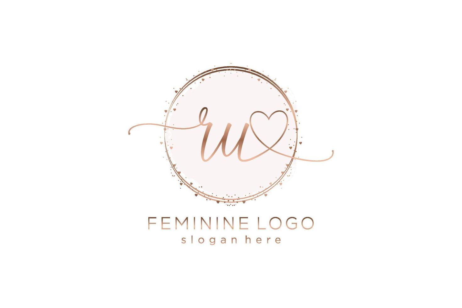 Initial RU handwriting logo with circle template vector logo of initial wedding, fashion, floral and botanical with creative template.