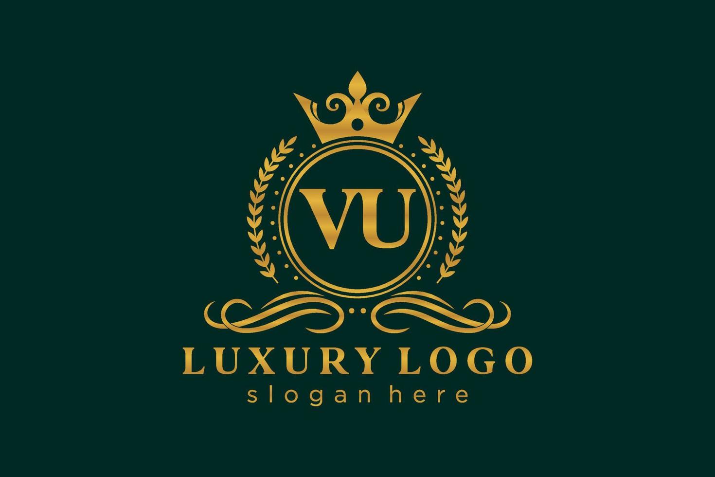 Initial VU Letter Royal Luxury Logo template in vector art for Restaurant, Royalty, Boutique, Cafe, Hotel, Heraldic, Jewelry, Fashion and other vector illustration.