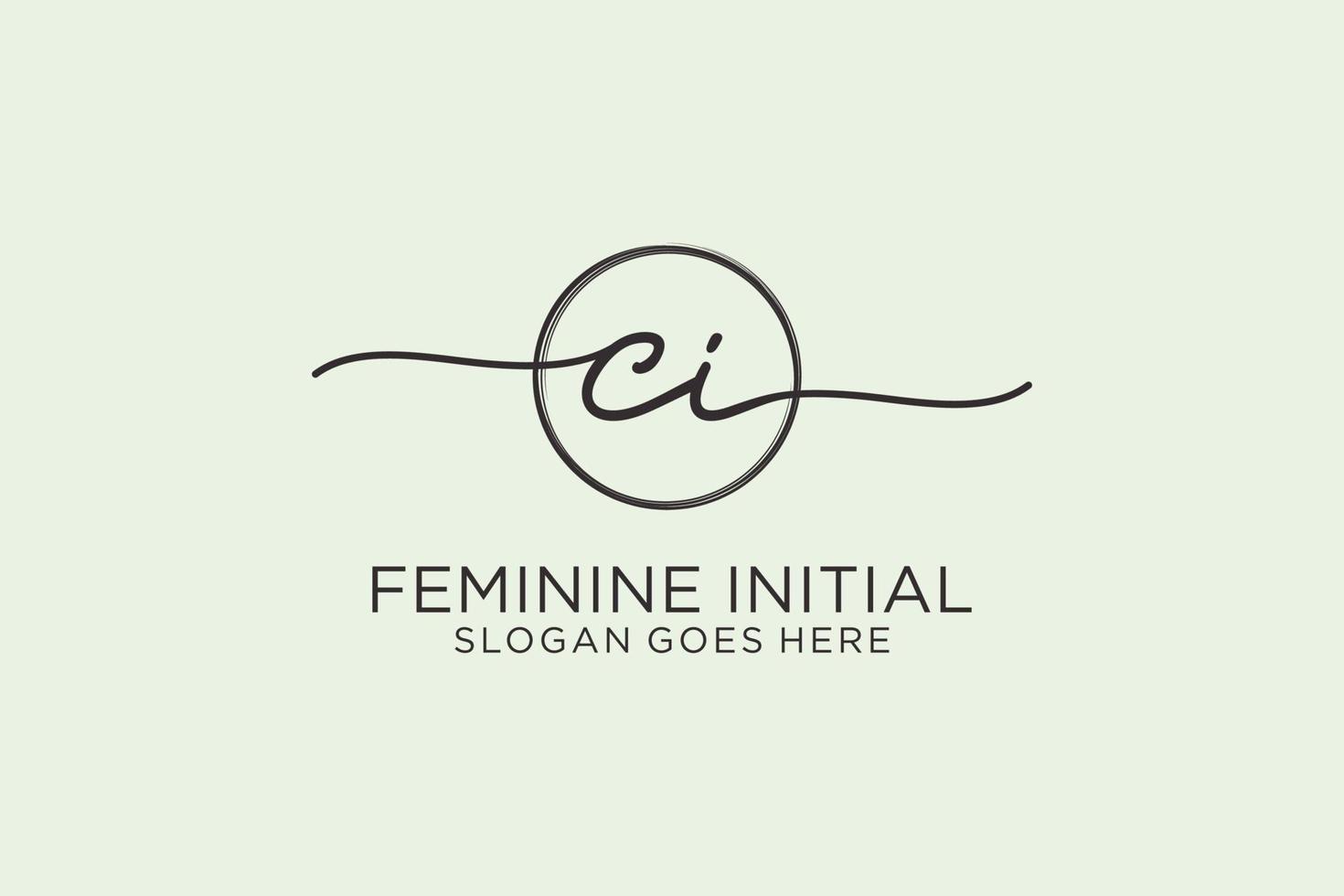 Initial CI handwriting logo with circle template vector logo of initial signature, wedding, fashion, floral and botanical with creative template.