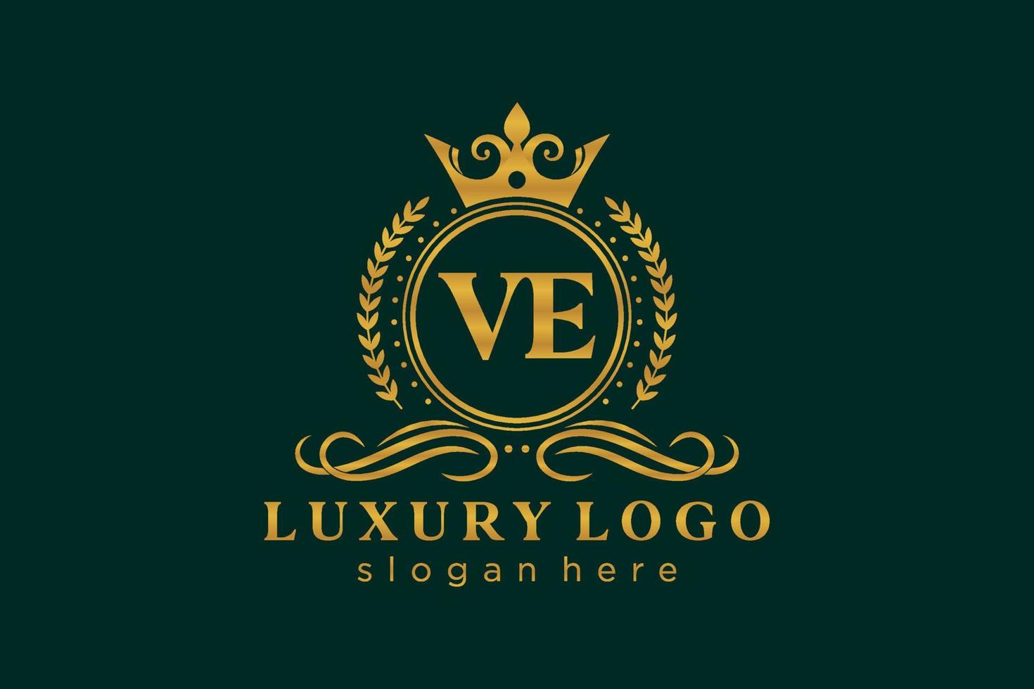 Initial VE Letter Royal Luxury Logo template in vector art for Restaurant, Royalty, Boutique, Cafe, Hotel, Heraldic, Jewelry, Fashion and other vector illustration.