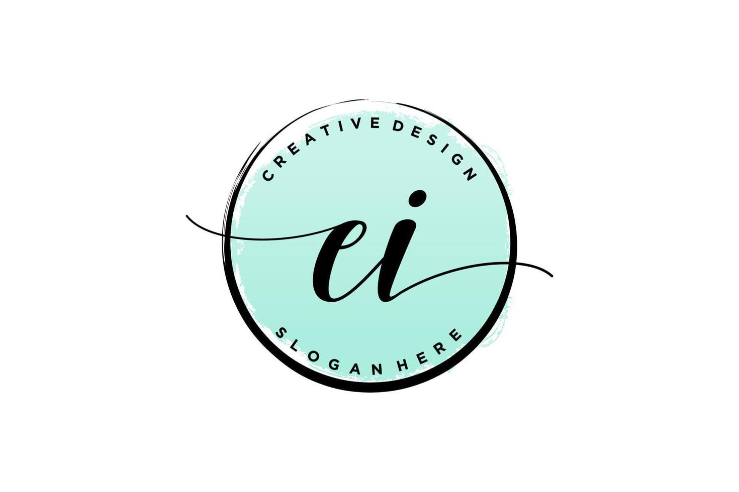 Initial EI handwriting logo with circle template vector signature, wedding, fashion, floral and botanical with creative template.
