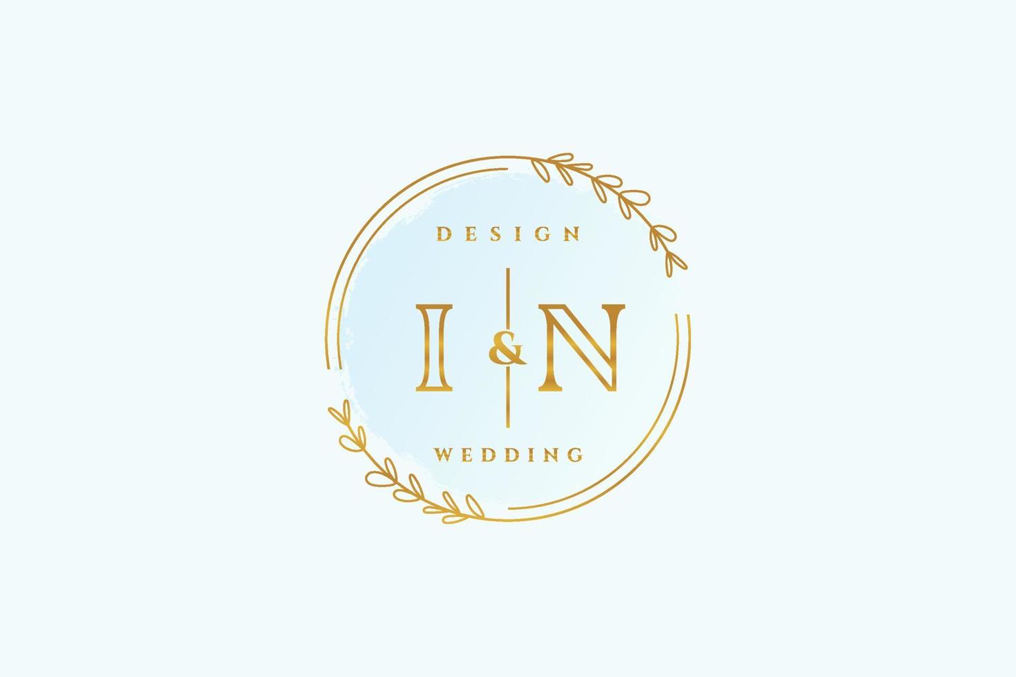 Initial IN beauty monogram and elegant logo design handwriting logo of initial signature, wedding, fashion, floral and botanical with creative template. vector