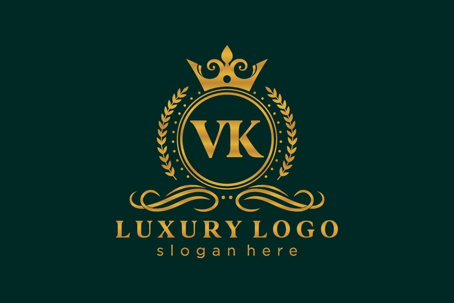 Initial VK Letter Royal Luxury Logo template in vector art for Restaurant, Royalty, Boutique, Cafe, Hotel, Heraldic, Jewelry, Fashion and other vector illustration.