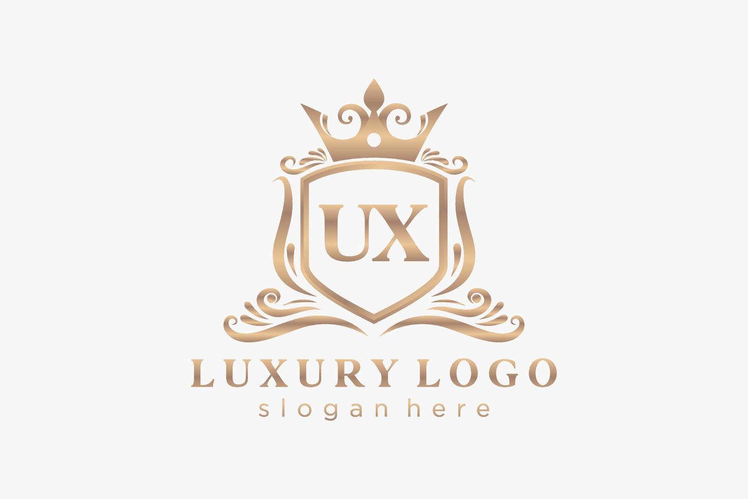 Initial UX Letter Royal Luxury Logo template in vector art for Restaurant, Royalty, Boutique, Cafe, Hotel, Heraldic, Jewelry, Fashion and other vector illustration.