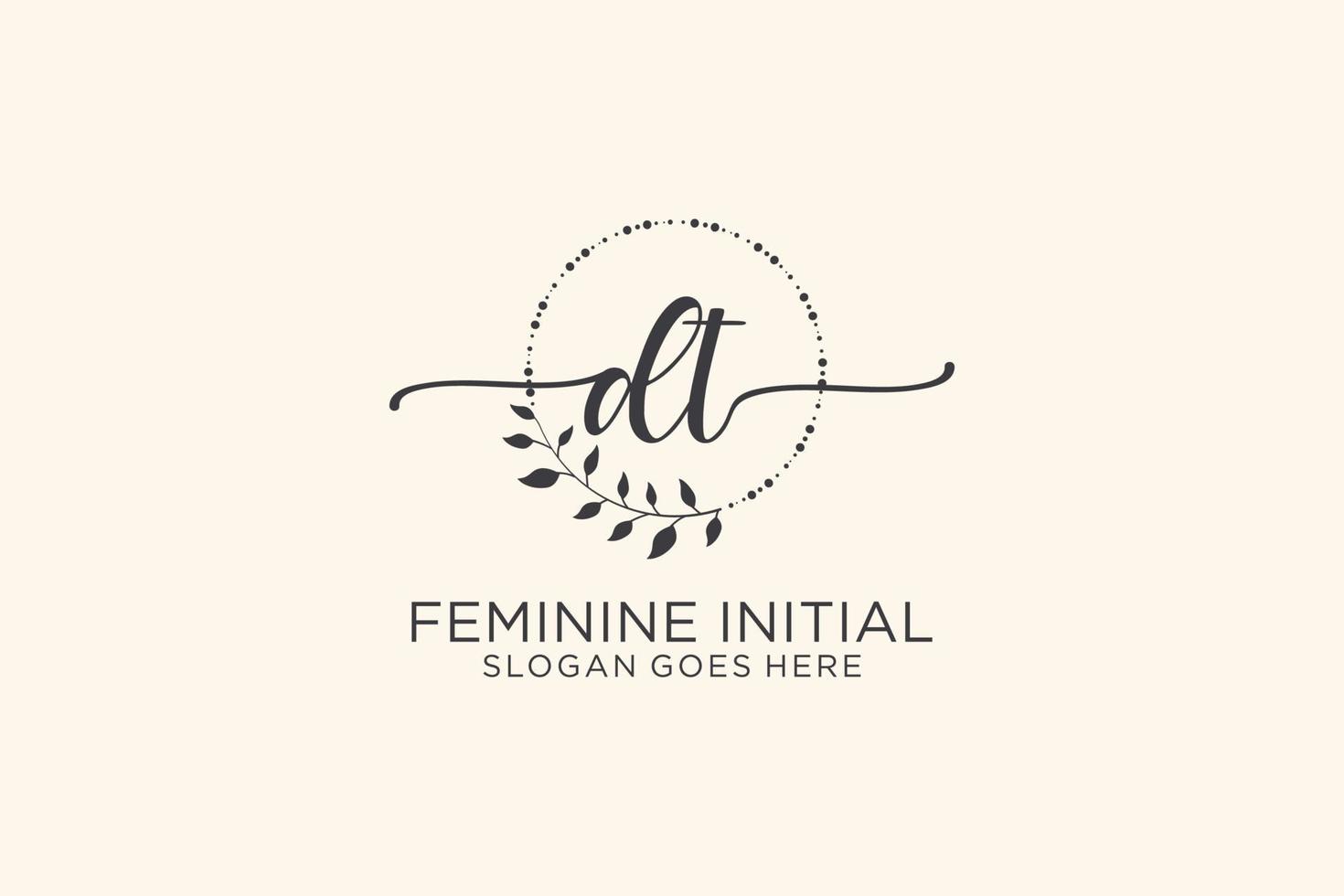 Initial DT beauty monogram and elegant logo design handwriting logo of initial signature, wedding, fashion, floral and botanical with creative template. vector