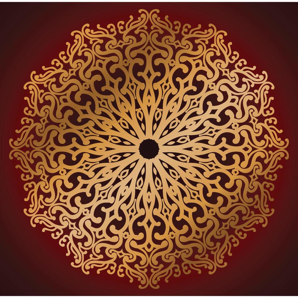 Golden color and dark red background mandala. vector