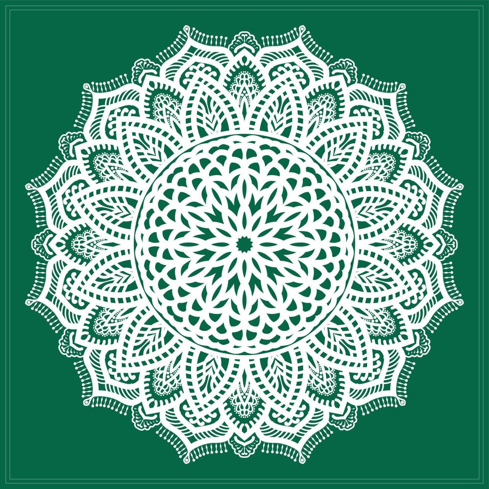 White mandala and green background. vector