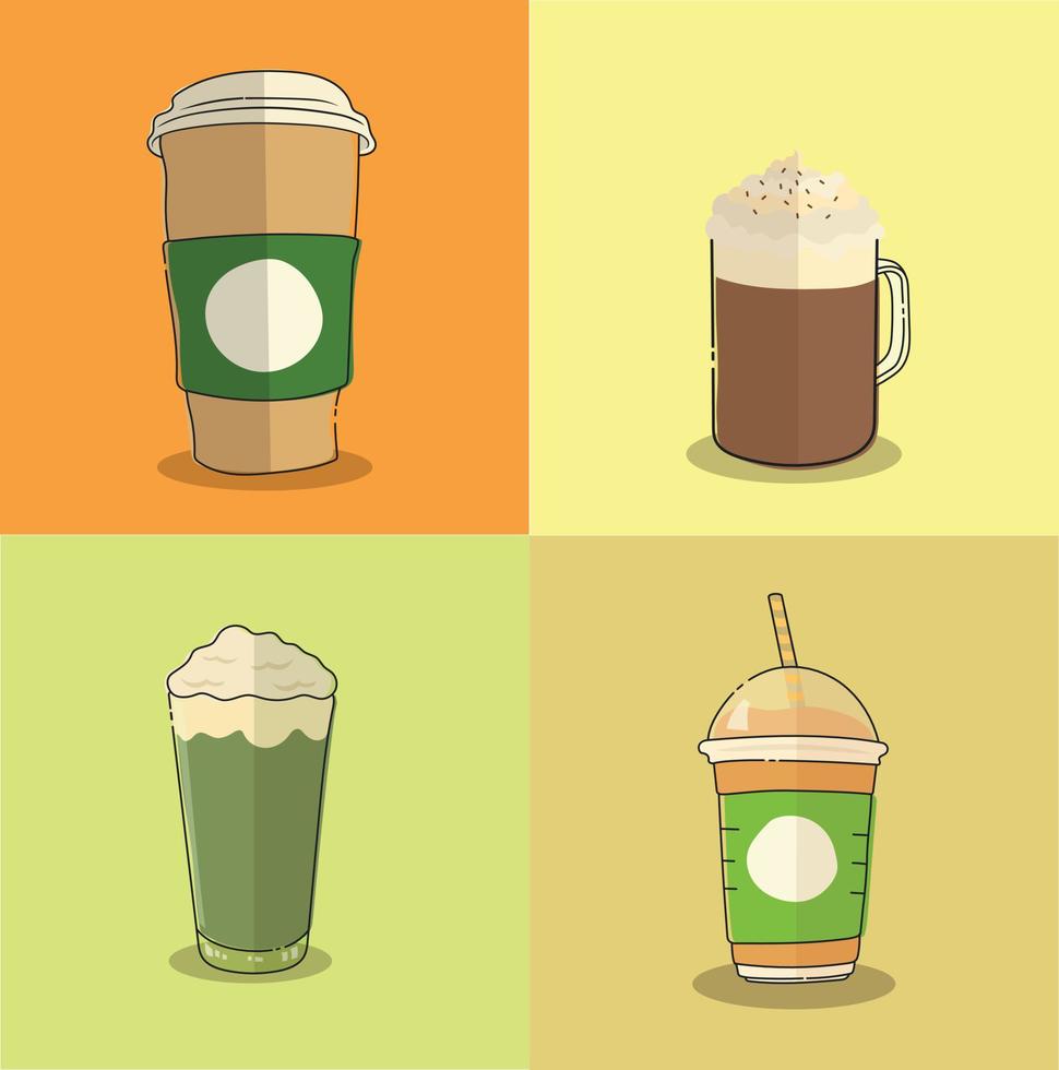 Square coffee set vector