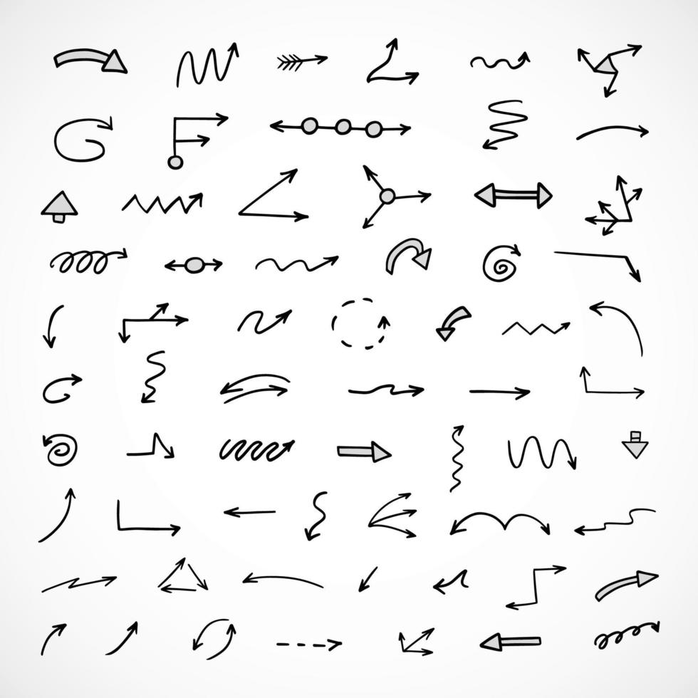 Vector set of hand drawn arrows, elements for presentation