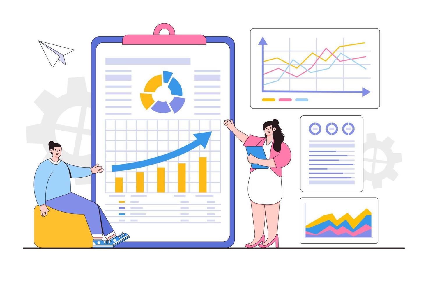 Flat statistical and data analysis for business finance investment concept. Outline design style minimal vector illustration