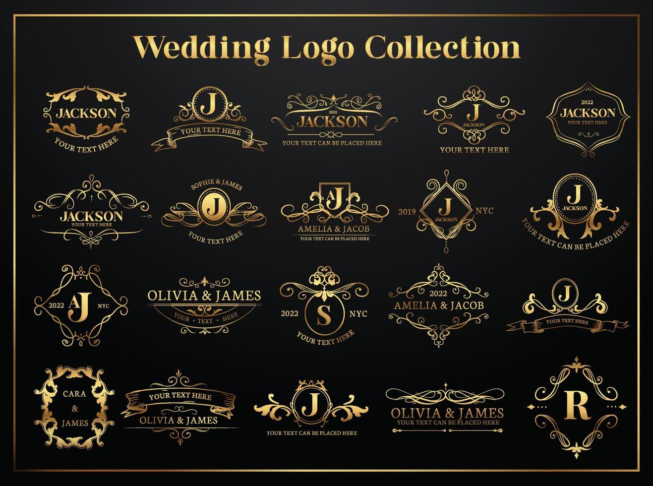 Premium Golden Wedding Logo Collection vector