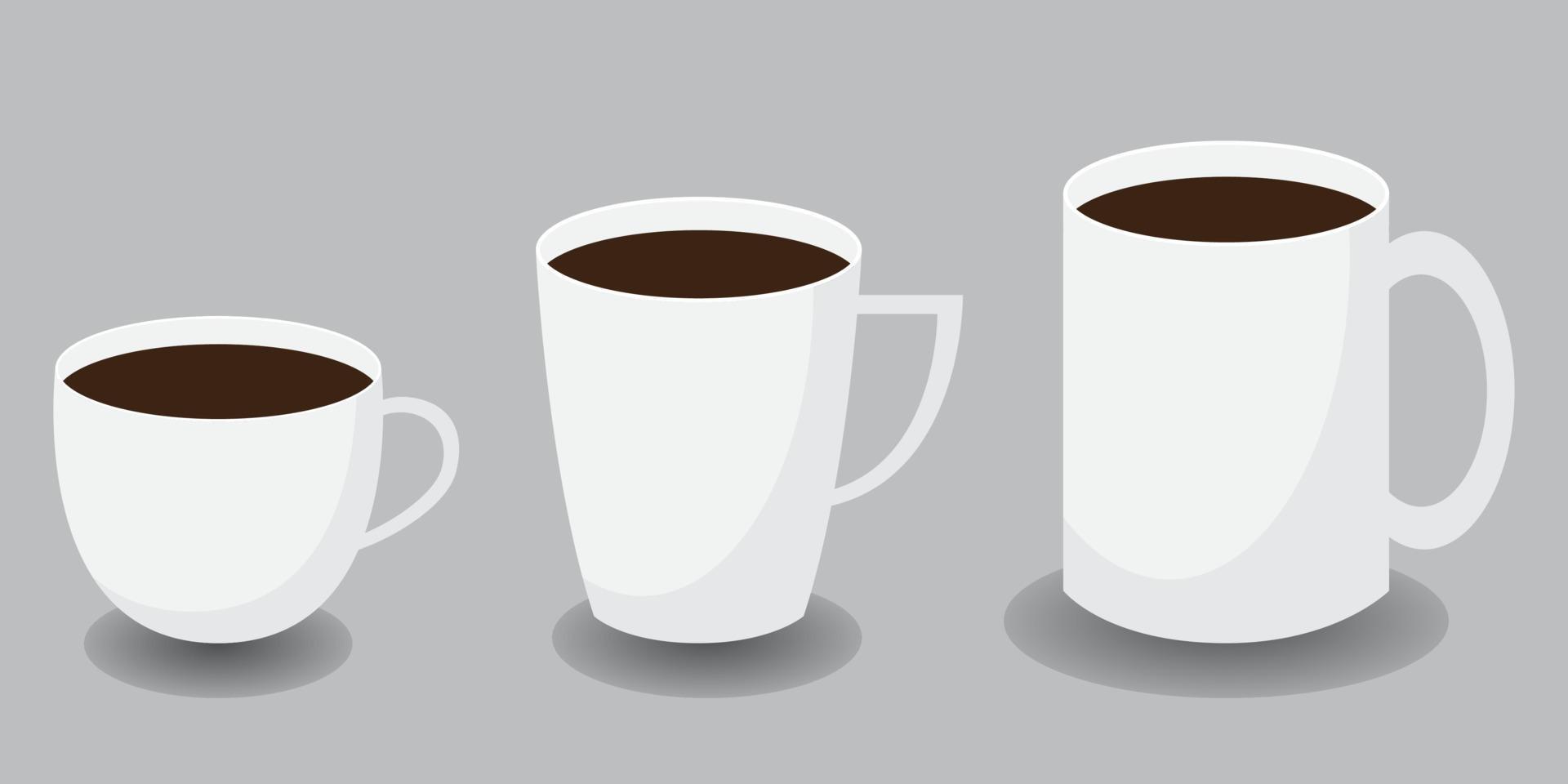 juego de tres tazas blancas. una taza de café o té. ilustración vectorial vector